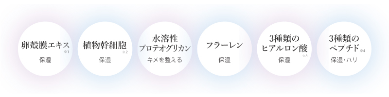 卵殻膜エキス、植物幹細胞、水溶性プロテオグリカン、フラーレンなど豊富な美容成分pc